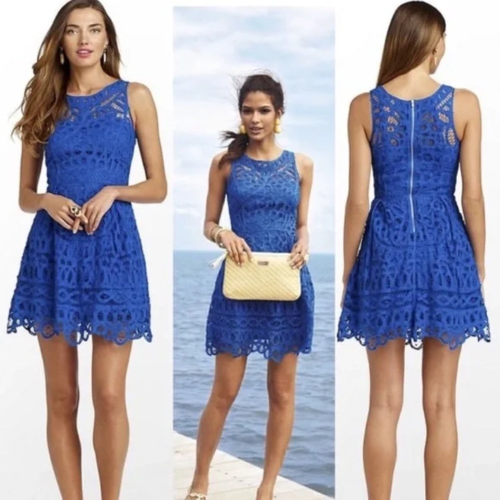 Lilly Pulitzer Foley Dress in Embroidered Royal Blue Size Medium